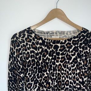 J. Crew Factory Pullover Sweater Leopard Print Long Sleeve Cotton Crew Neck - S